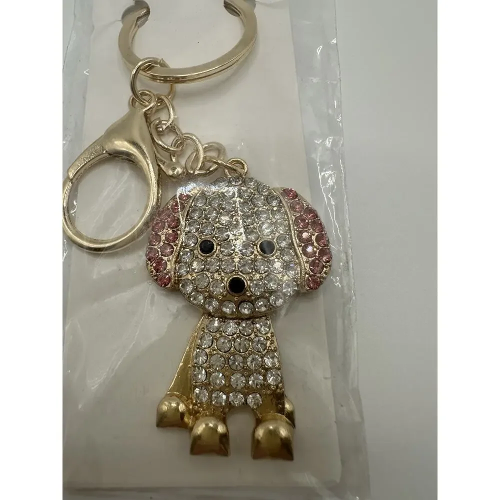 It Girl Dog With Pink And Clear Rhinestone Keychain 4”L